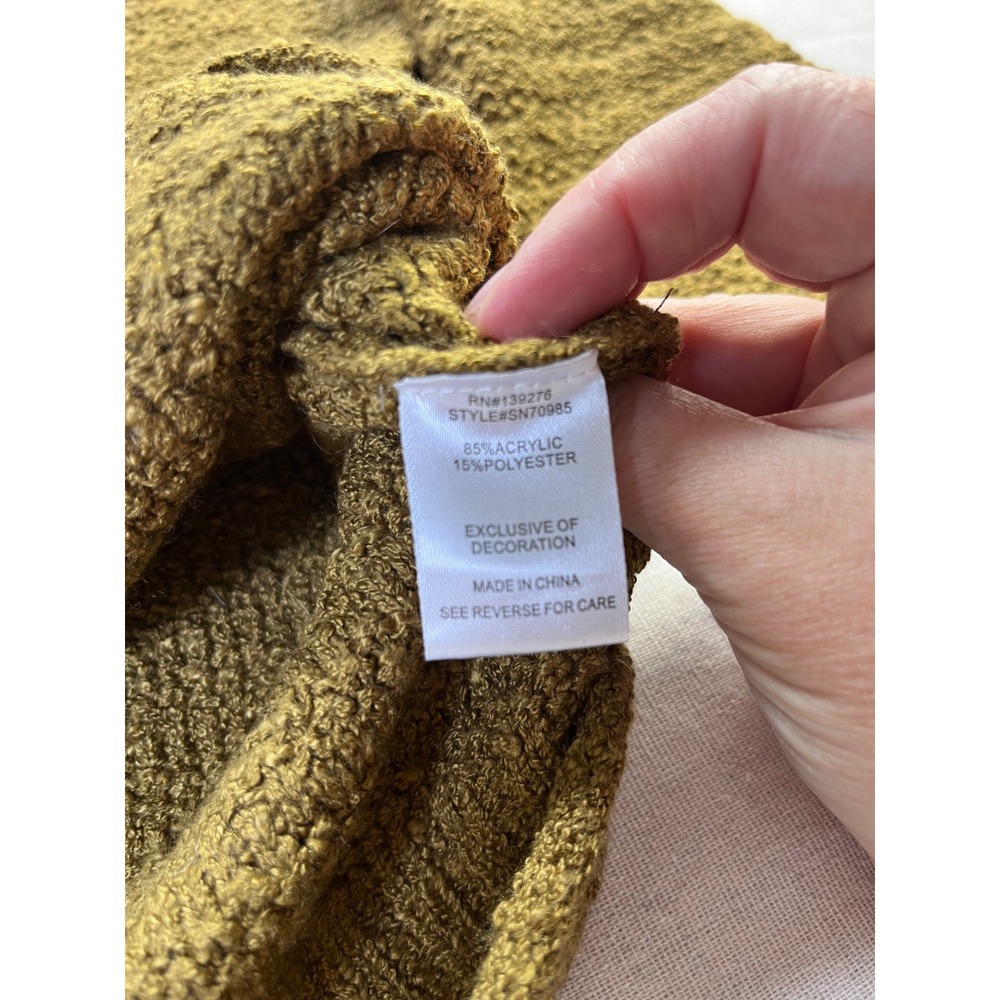 Les Serein Spiced Olive/Tan Boucle Popcorn Cardigan XXL Boxy Fall Cabincore Cozy - Picture 10 of 13